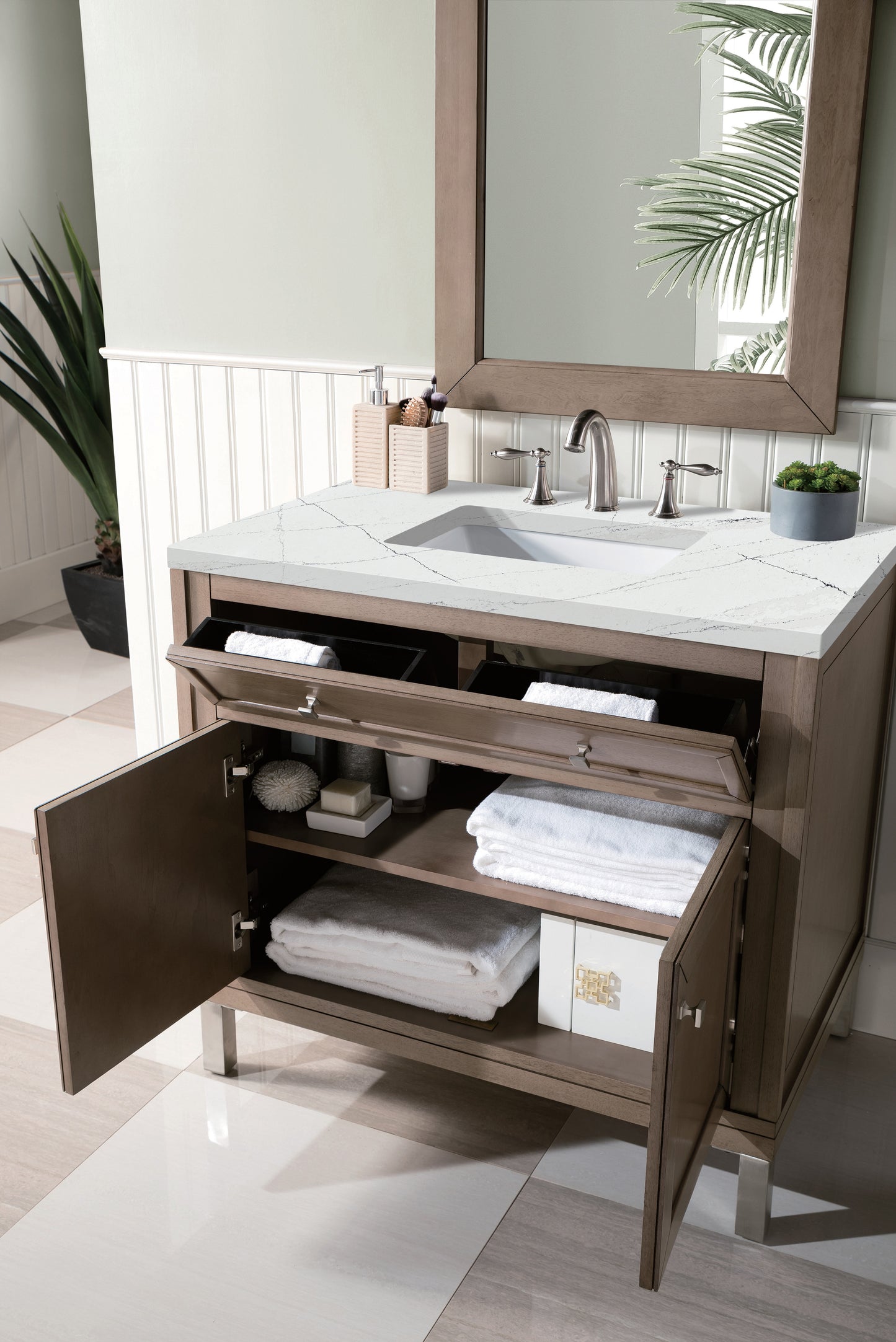 James Martin Chicago 36" Whitewashed Walnut Single Vanity with 3 CM Countertop - Luxe Bathroom Vanities