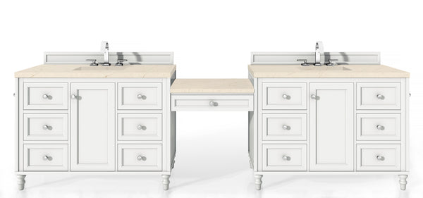 James Martin Copper Cove Encore 122" Double Vanity Set with Makeup Table and 3 CM Countertop - Luxe Bathroom Vanities