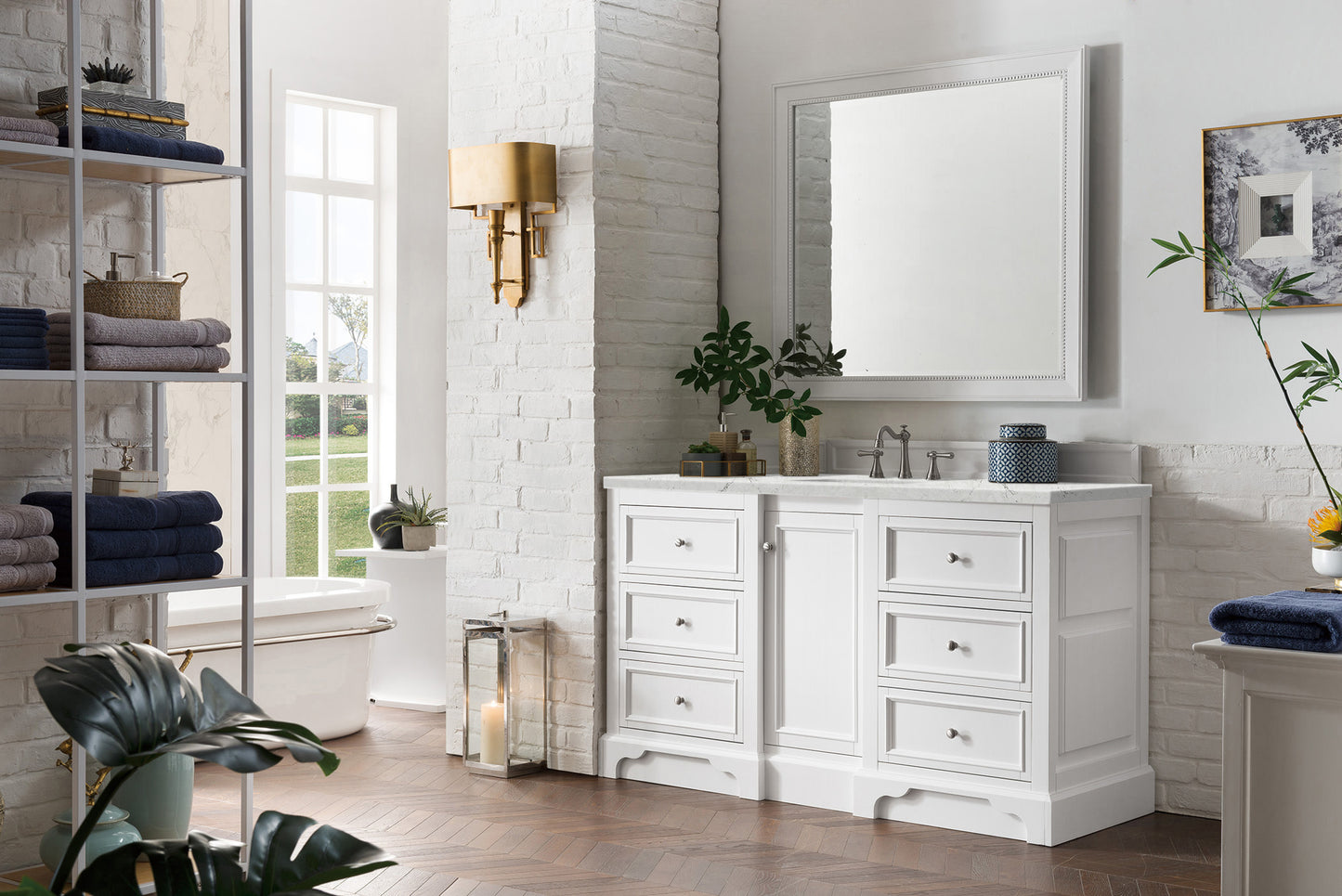 James Martin De Soto 60" Bright White Single Vanity with 3 CM Countertop - Luxe Bathroom Vanities