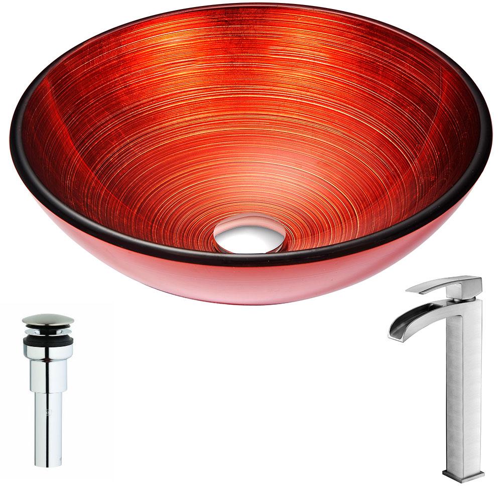 Echo Series Deco-Glass Vessel Sink in Lustrous Red with Key Faucet - Luxe Bathroom Vanities