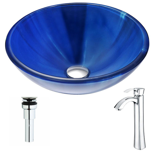 Meno Series Deco-Glass Vessel Sink in Lustrous Blue with Harmony Faucet - Luxe Bathroom Vanities