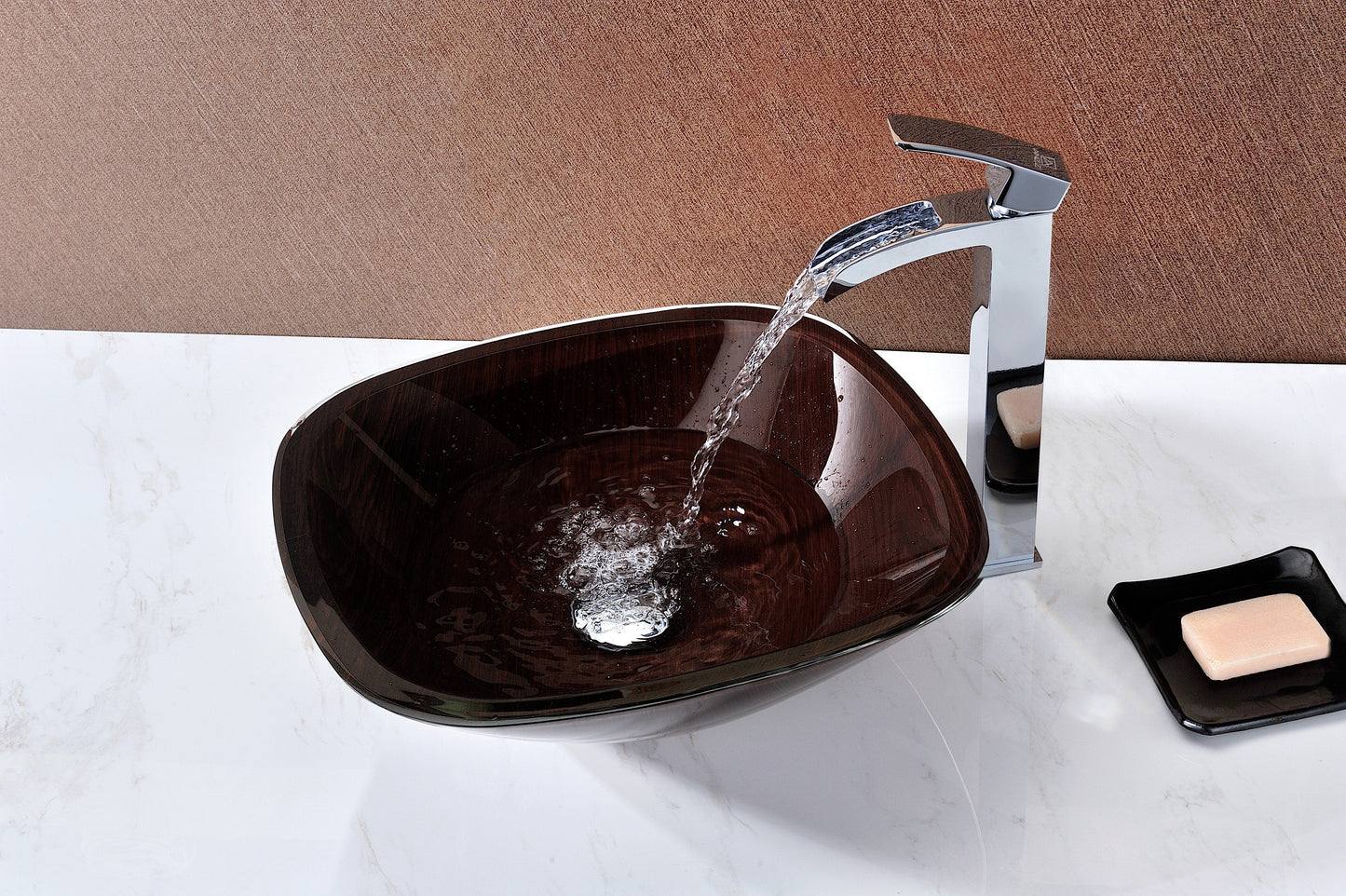 Cansa Series Deco-Glass Vessel Sink in Rich Timber - Luxe Bathroom Vanities