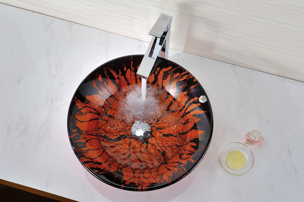 Forte Series Deco-Glass Vessel Sink in Lustrous Red and Black - Luxe Bathroom Vanities