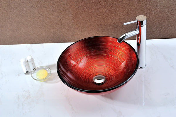 Echo Series Deco-Glass Vessel Sink in Lustrous Red - Luxe Bathroom Vanities