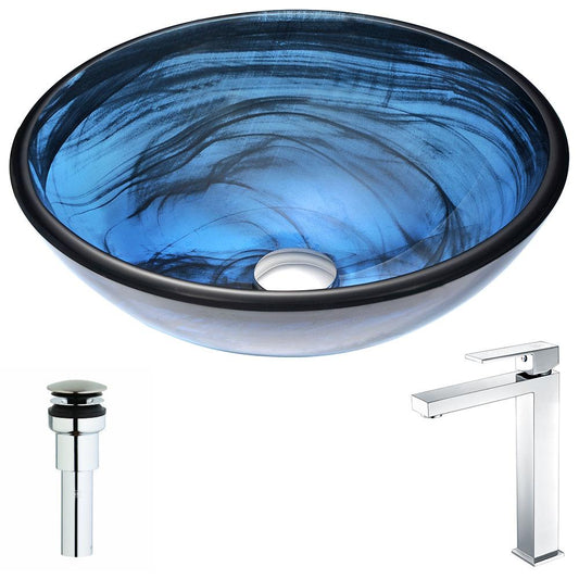 Soave Series Deco-Glass Vessel Sink in Sapphire Wisp with Enti Faucet - Luxe Bathroom Vanities
