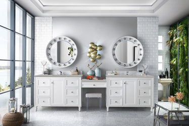 James Martin Copper Cove Encore 122" Double Vanity Set with Makeup Table and 3 CM Countertop - Luxe Bathroom Vanities