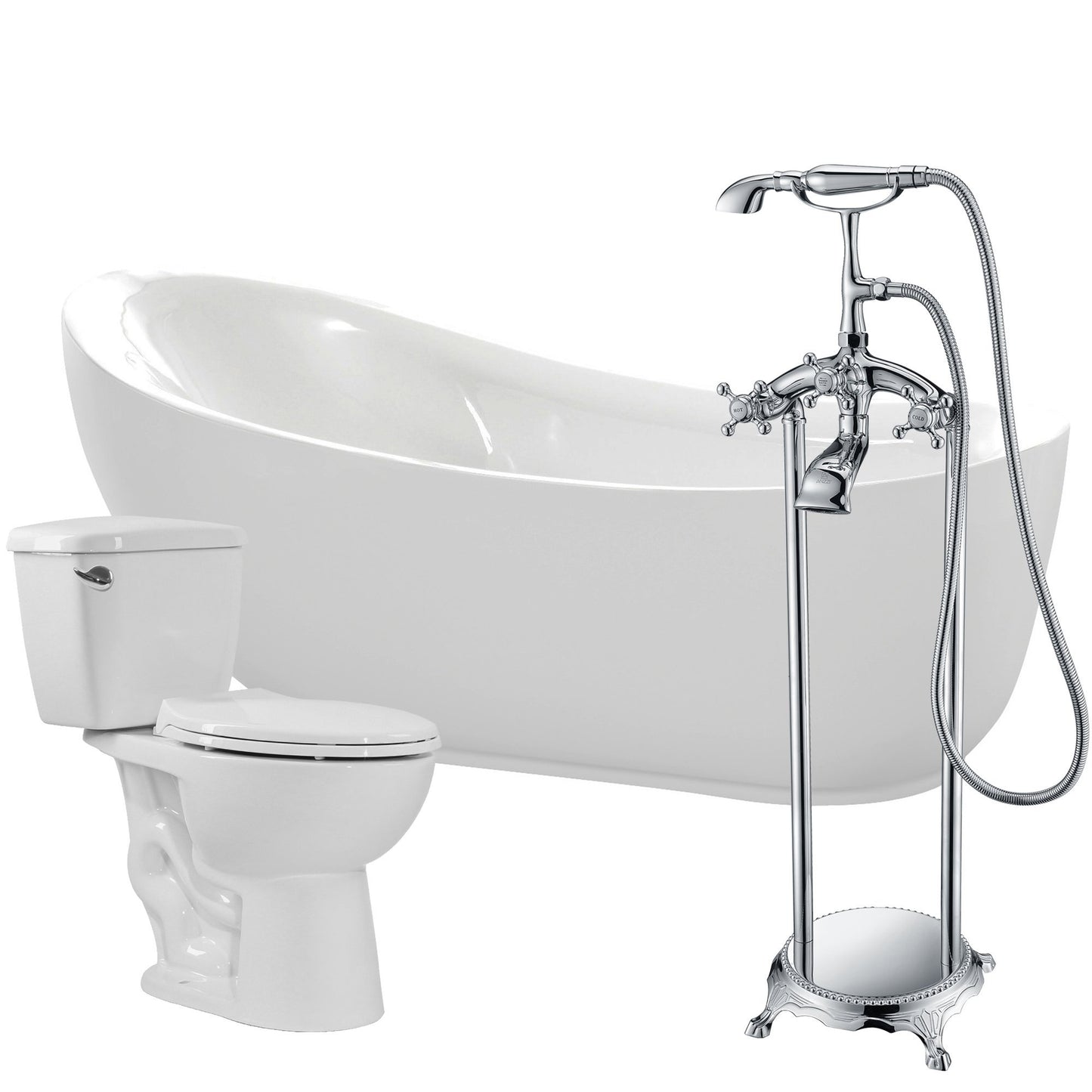 Talyah 71 in. Acrylic Soaking Bathtub with Tugela Faucet and Cavalier 1.28 GPF Toilet - Luxe Bathroom Vanities Luxury Bathroom Fixtures Bathroom Furniture