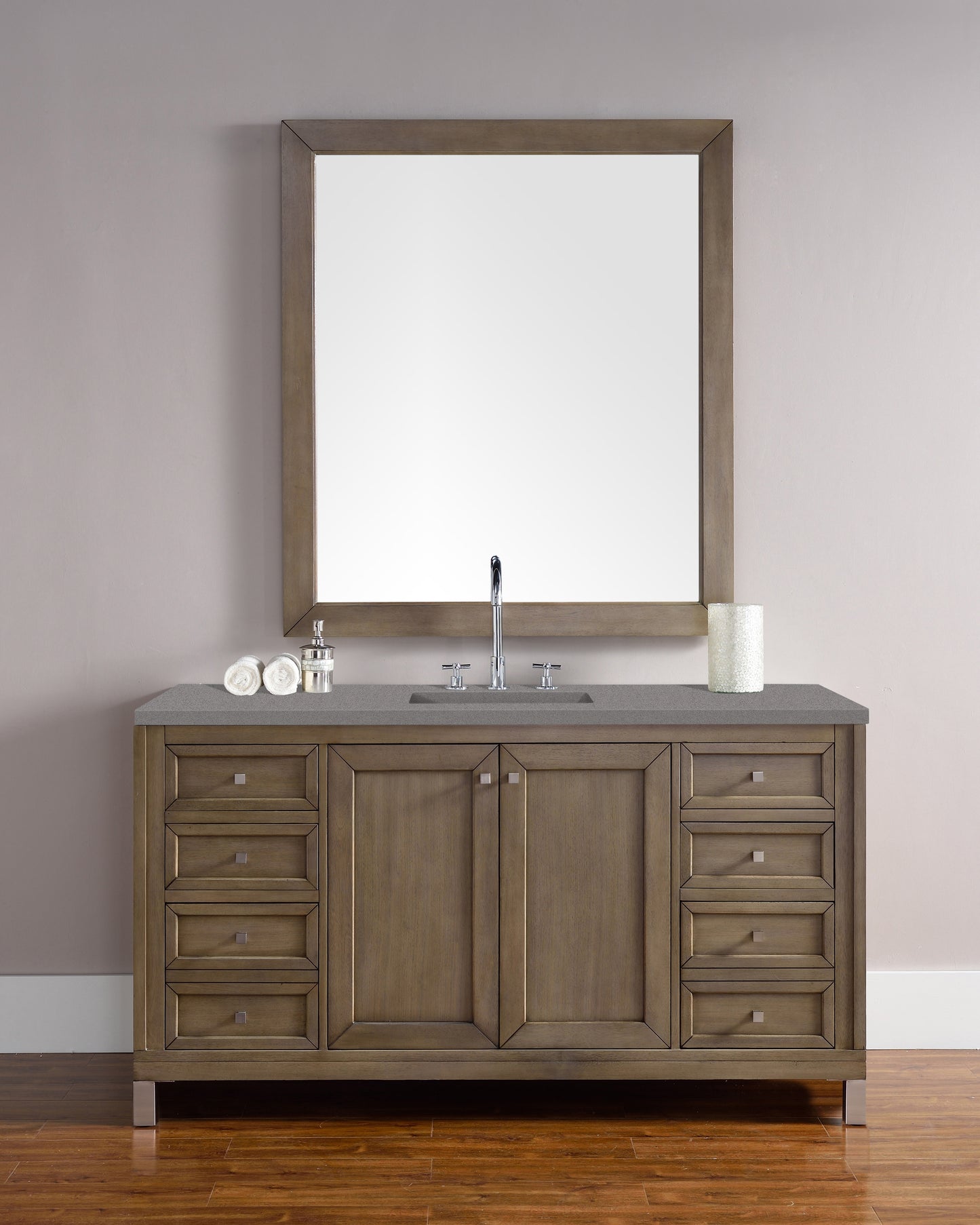 James Martin Chicago 60" Whitewashed Walnut Single Vanity with 3 CM Countertop - Luxe Bathroom Vanities