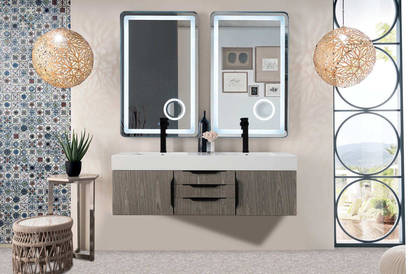 James Martin Mercer Island 59" Double Vanity with Glossy Composite Top - Luxe Bathroom Vanities