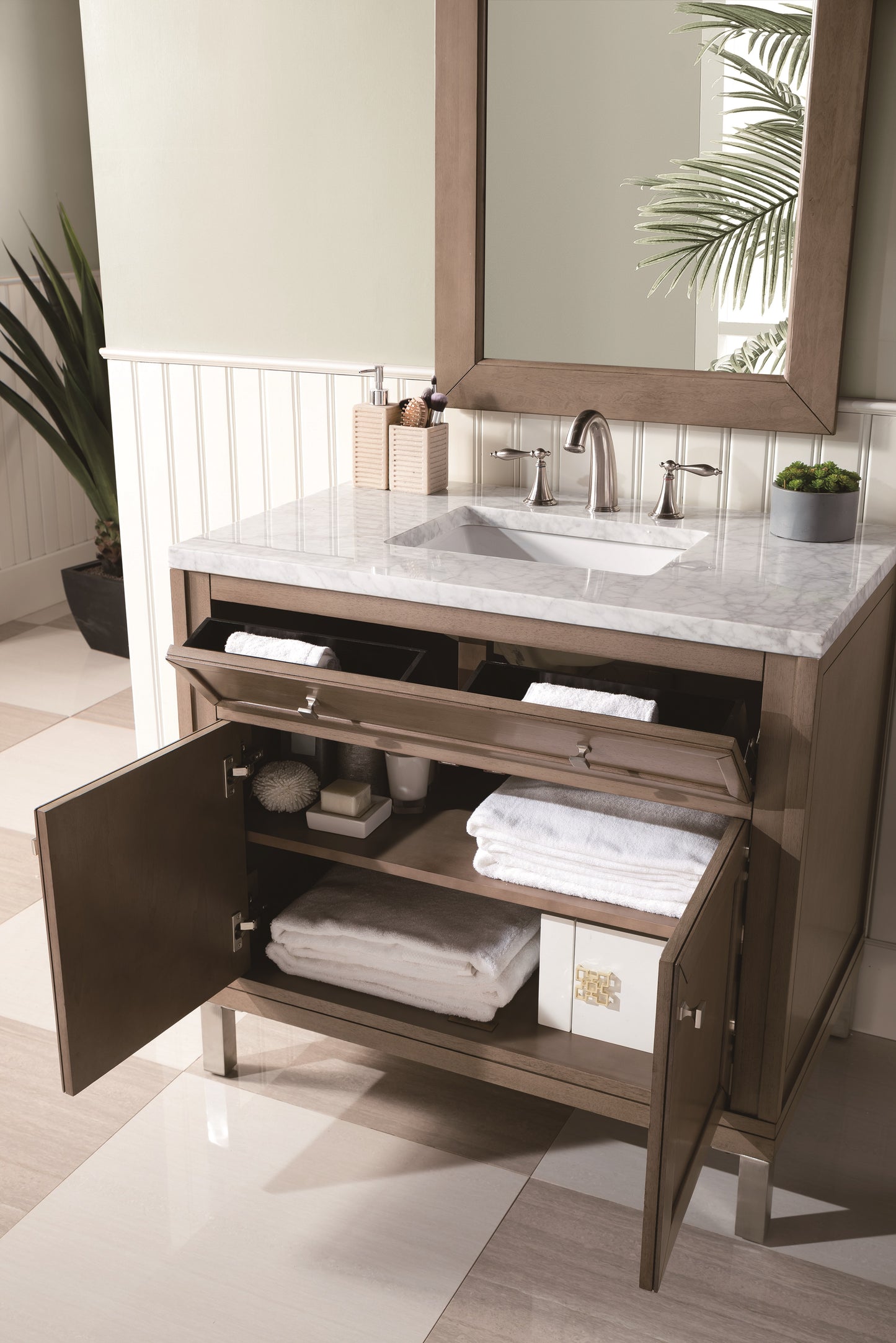 James Martin Chicago 36" Whitewashed Walnut Single Vanity with 3 CM Countertop - Luxe Bathroom Vanities