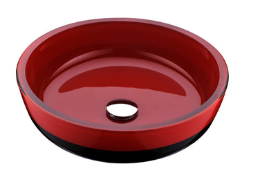 Schnell Series Deco-Glass Vessel Sink in Lustrous Red and Black with Key Faucet - Luxe Bathroom Vanities