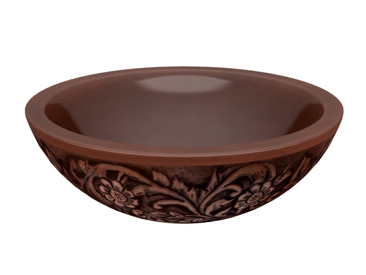 Swell 16 in. Handmade Vessel Sink in Polished Antique Copper with Floral Design Exterior - Luxe Bathroom Vanities