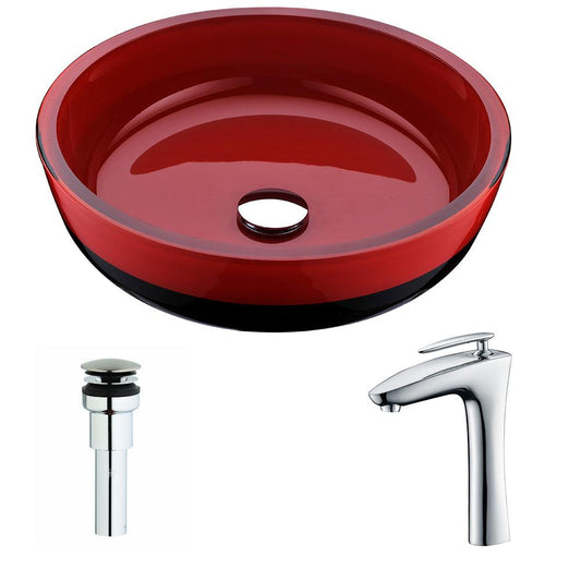 Schnell Series Deco-Glass Vessel Sink in Lustrous Red and Black with Crown Faucet in Chrome - Luxe Bathroom Vanities