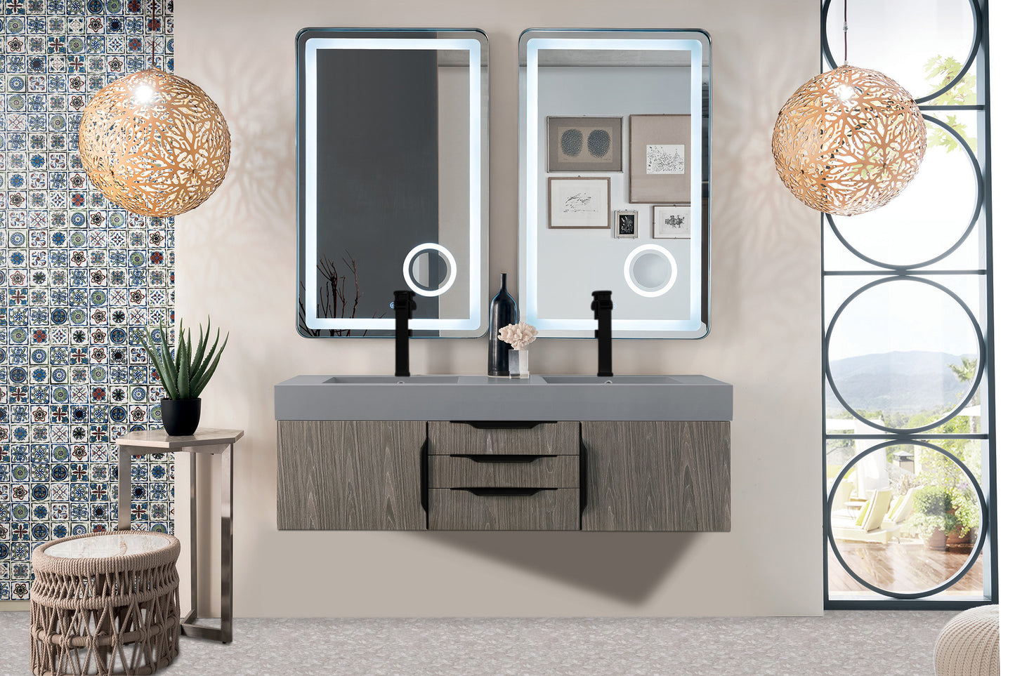 James Martin Mercer Island 59" Double Vanity with Glossy Composite Top - Luxe Bathroom Vanities