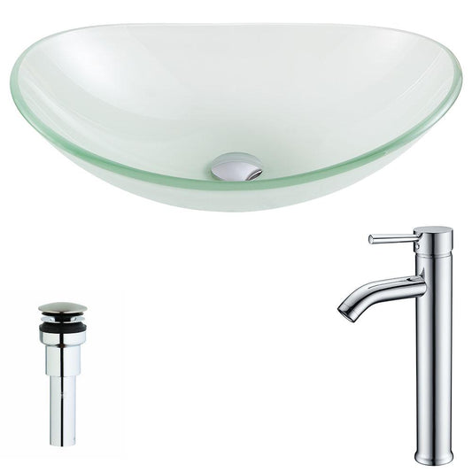 Forza Series Deco-Glass Vessel Sink in Lustrous Frosted with Fann Faucet in Chrome - Luxe Bathroom Vanities