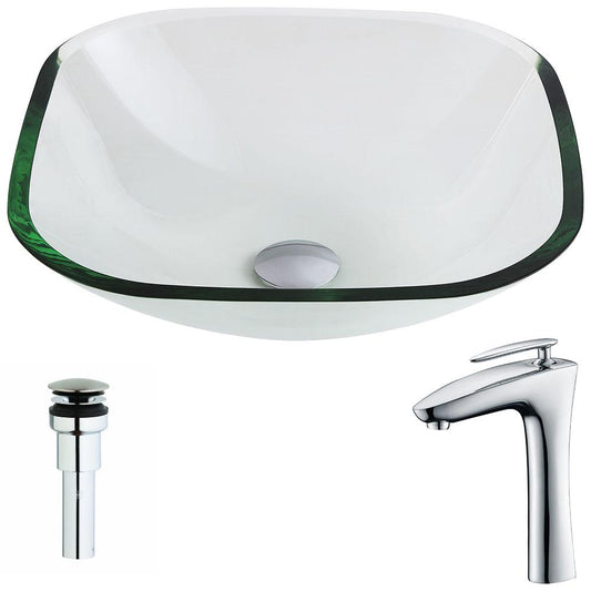 Cadenza Series Deco-Glass Vessel Sink in Lustrous Clear with Crown Faucet in Chrome - Luxe Bathroom Vanities