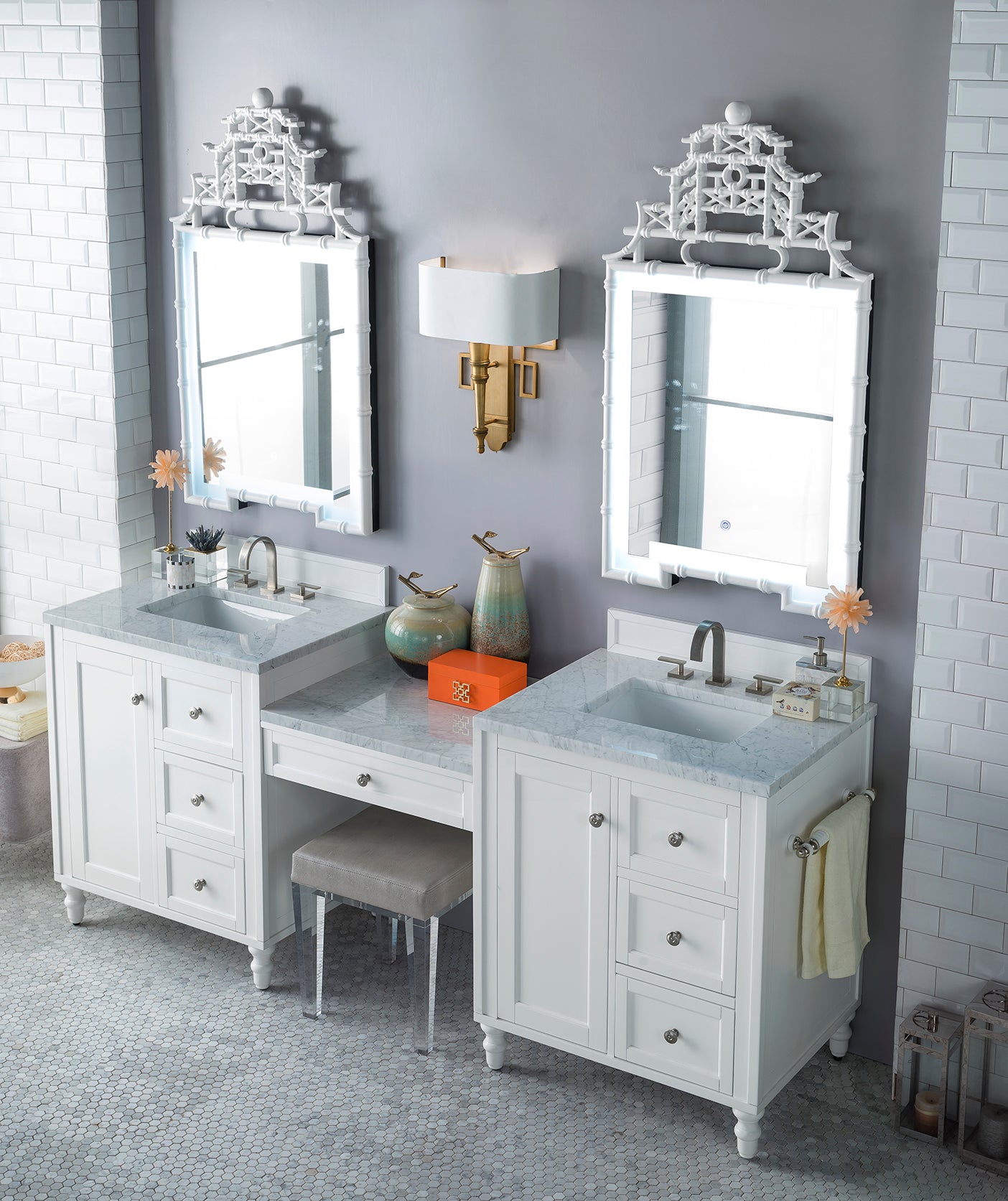 James Martin Copper Cove Encore 86" Double Vanity with Makeup Table - Luxe Bathroom Vanities