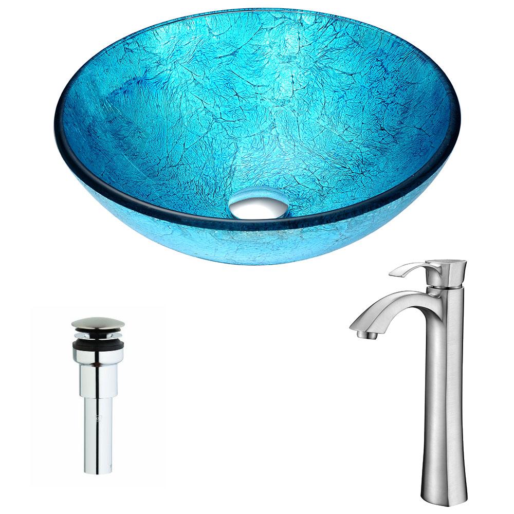 Accent Series Deco-Glass Vessel Sink in Blue Ice with Harmony Faucet - Luxe Bathroom Vanities