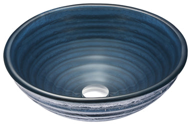 Tempo Series Deco-Glass Vessel Sink in Coiled Blue with Fann Faucet in Polished Chrome - Luxe Bathroom Vanities
