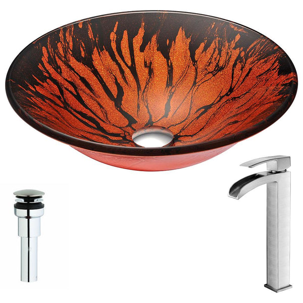 Forte Series Deco-Glass Vessel Sink in Lustrous Red and Black with Key Faucet - Luxe Bathroom Vanities