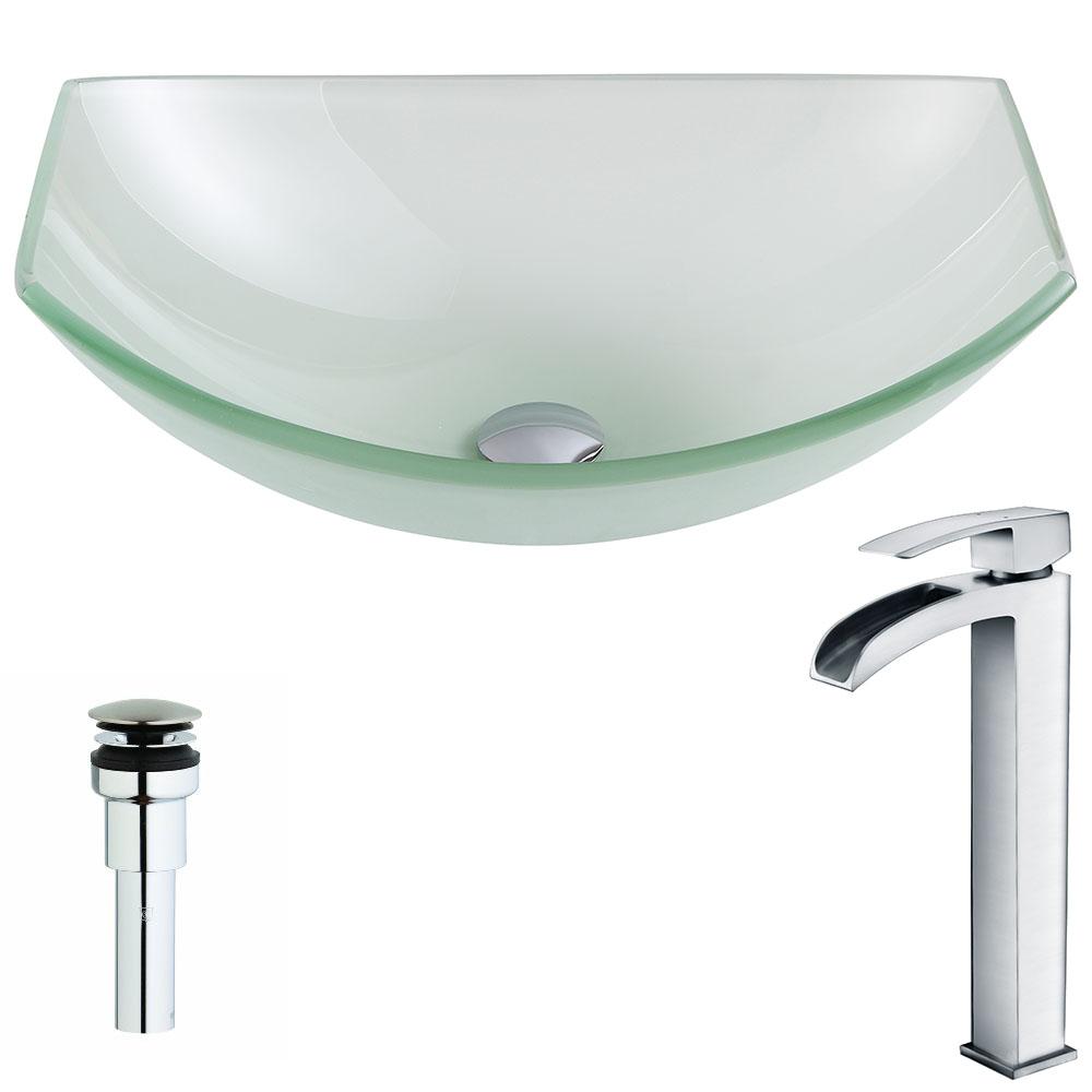 Pendant Series Deco-Glass Vessel Sink in Lustrous Frosted with Key Faucet - Luxe Bathroom Vanities