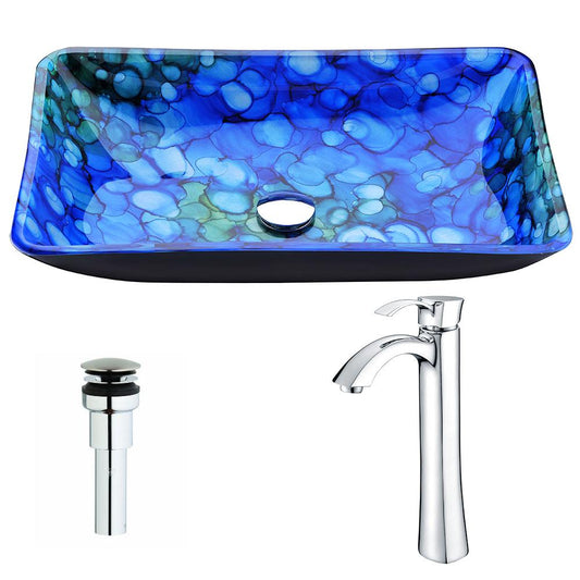Voce Series Deco-Glass Vessel Sink in Lustrous Blue with Harmony Faucet - Luxe Bathroom Vanities