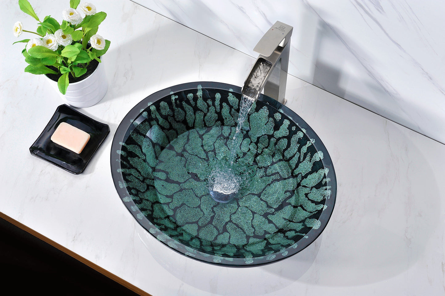 Bravo Series Deco-Glass Vessel Sink in Lustrous Black - Luxe Bathroom Vanities