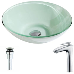 Sonata Series Deco-Glass Vessel Sink in Lustrous Light Green with Crown Faucet in Polished Chrome - Luxe Bathroom Vanities