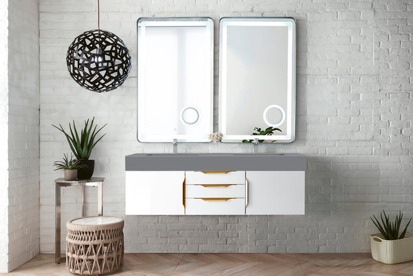 James Martin Mercer Island 59" Double Vanity with Glossy Composite Top - Luxe Bathroom Vanities