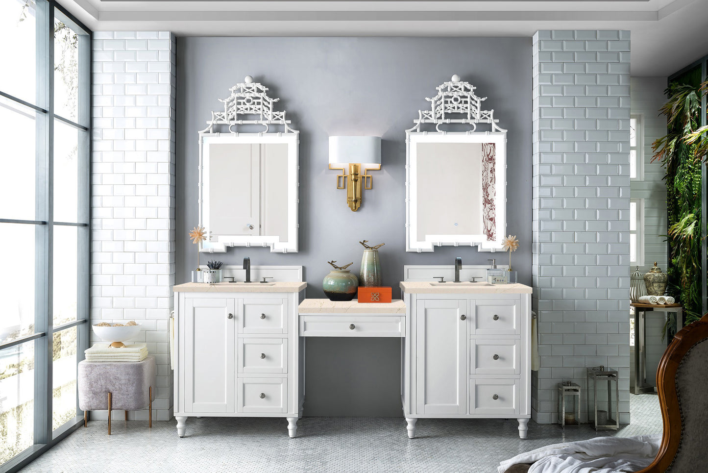 James Martin Copper Cove Encore 86" Double Vanity with Makeup Table - Luxe Bathroom Vanities