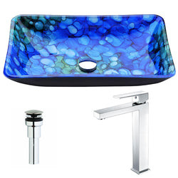 Voce Series Deco-Glass Vessel Sink in Lustrous Blue with Enti Faucet - Luxe Bathroom Vanities