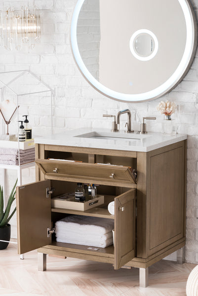 James Martin Chicago 30" Whitewashed Walnut Single Vanity with 3 CM Countertop - Luxe Bathroom Vanities