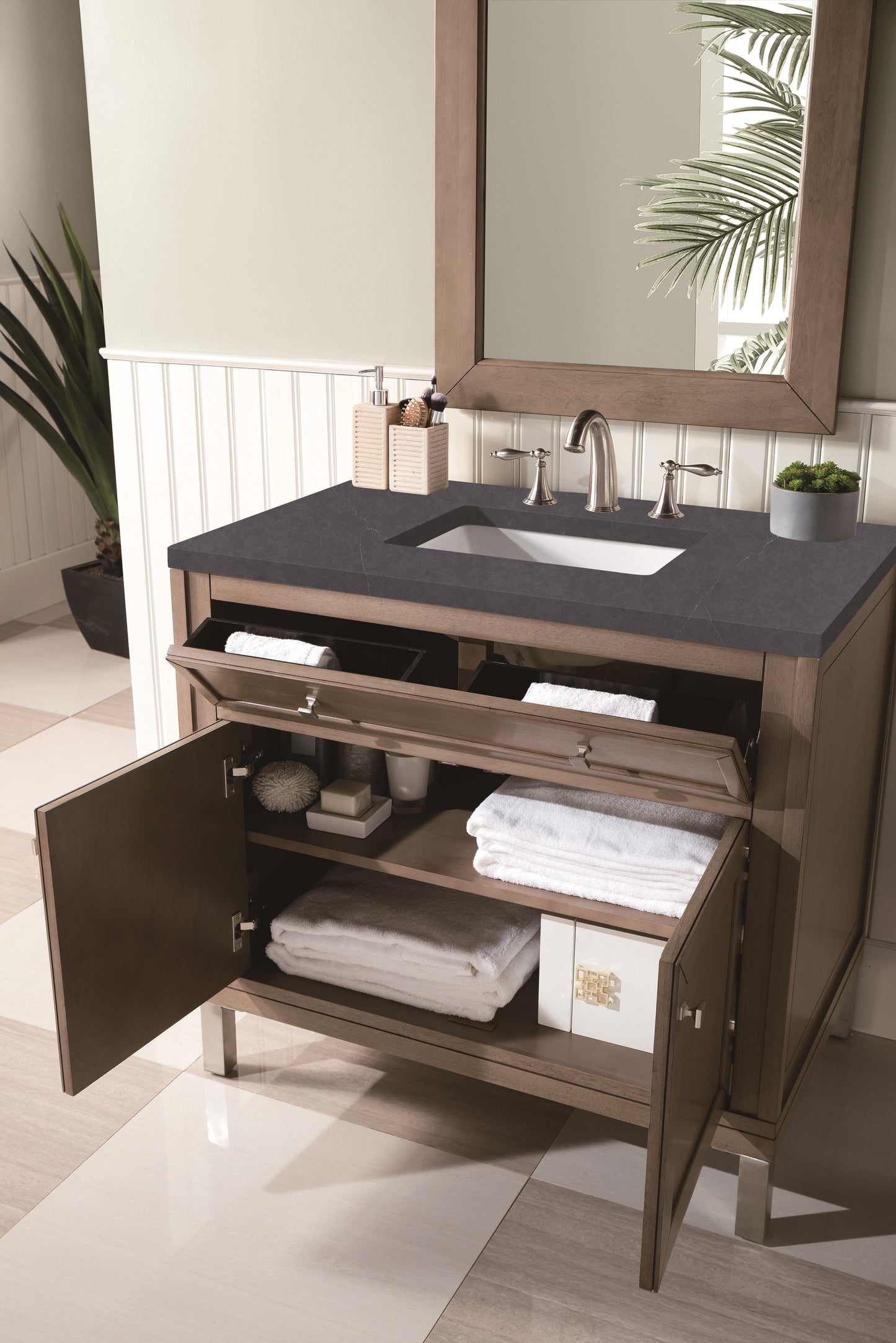 James Martin Chicago 36" Whitewashed Walnut Single Vanity with 3 CM Countertop - Luxe Bathroom Vanities