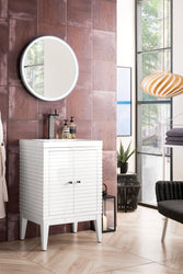 James Martin Linden 24" Single Vanity Cabinet with White Glossy Composite Countertop - Luxe Bathroom Vanities