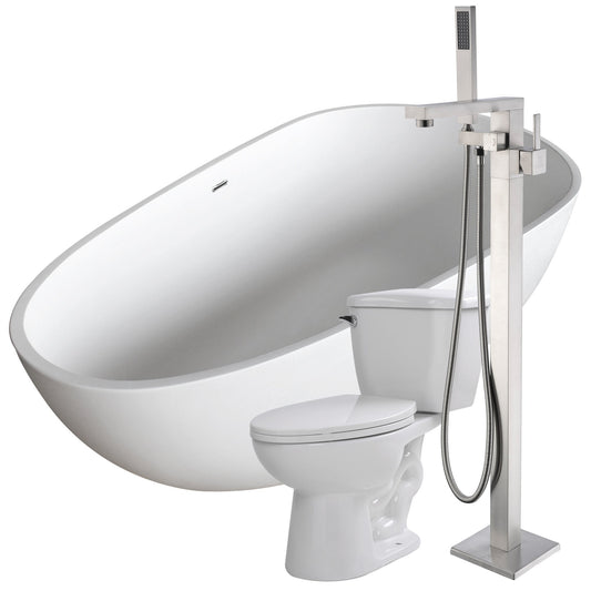 Fiume 67 in. Man-Made Stone Soaking Bathtub with Khone Faucet and Kame 1.28 GPF Toilet - Luxe Bathroom Vanities Luxury Bathroom Fixtures Bathroom Furniture