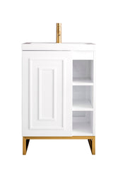 James Martin Alicante 24" Single Vanity Cabinet with White Glossy Composite Countertop - Luxe Bathroom Vanities