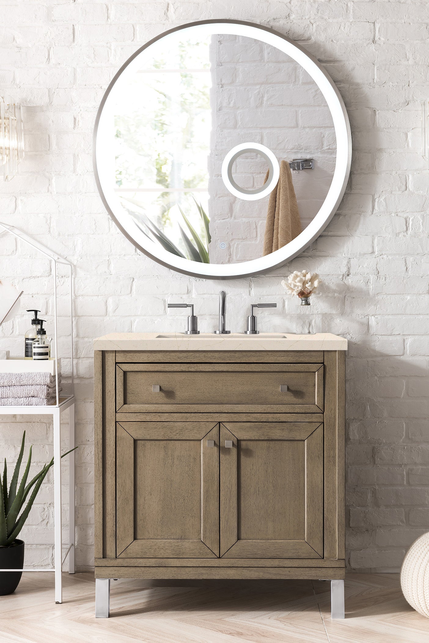 James Martin Chicago 30" Whitewashed Walnut Single Vanity with 3 CM Countertop - Luxe Bathroom Vanities