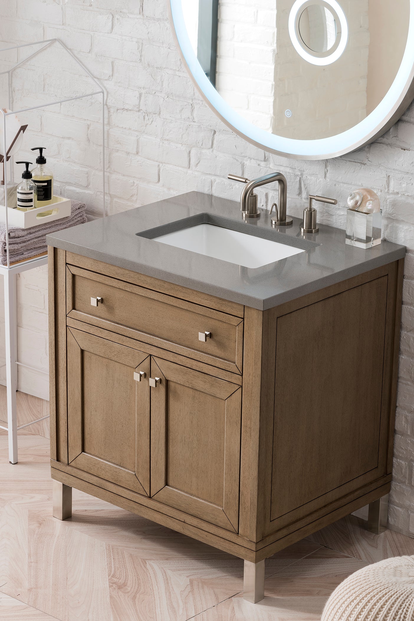 James Martin Chicago 30" Whitewashed Walnut Single Vanity with 3 CM Countertop - Luxe Bathroom Vanities