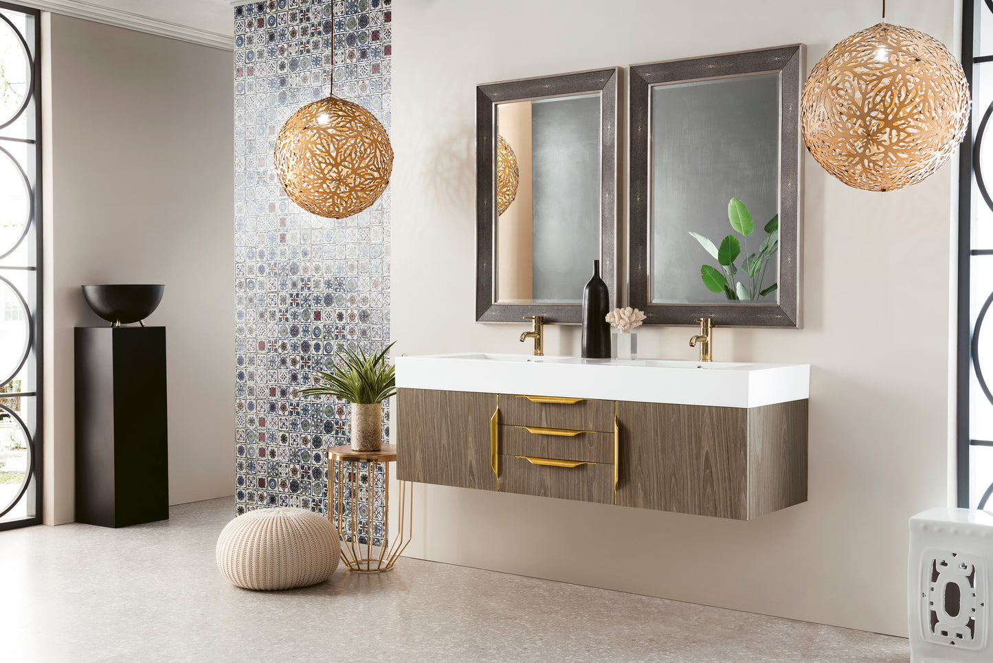 James Martin Mercer Island 59" Double Vanity with Glossy Composite Top - Luxe Bathroom Vanities