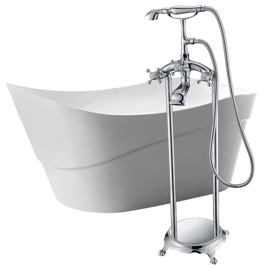 Kahl 67 in. Acrylic Flatbottom Non-Whirlpool Bathtub in White with Tugela Faucet in Polished Chrome - Luxe Bathroom Vanities Luxury Bathroom Fixtures Bathroom Furniture