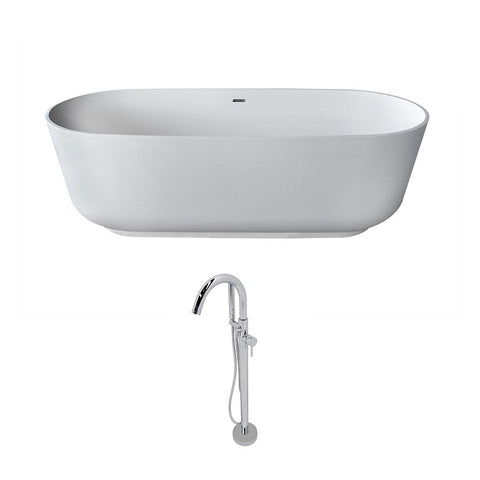 Sabbia 5.9 ft. Man-Made Stone Classic Soaking Bathtub in Matte White and Kros Faucet in Chrome - Luxe Bathroom Vanities Luxury Bathroom Fixtures Bathroom Furniture