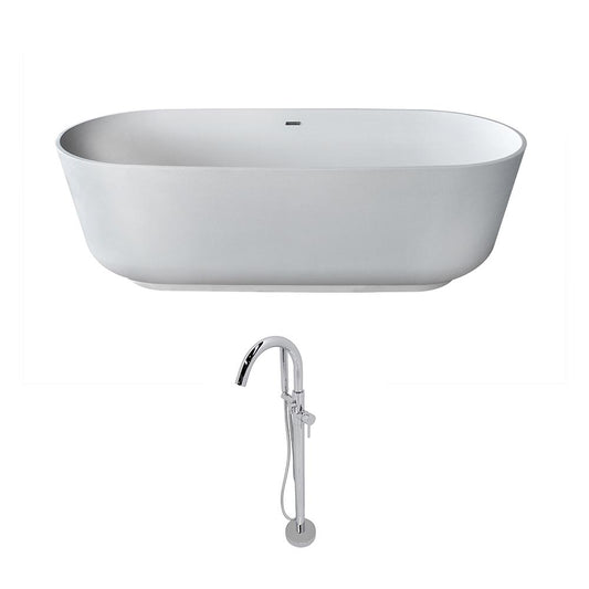 Sabbia 5.9 ft. Man-Made Stone Classic Soaking Bathtub in Matte White and Kros Faucet in Chrome - Luxe Bathroom Vanities Luxury Bathroom Fixtures Bathroom Furniture