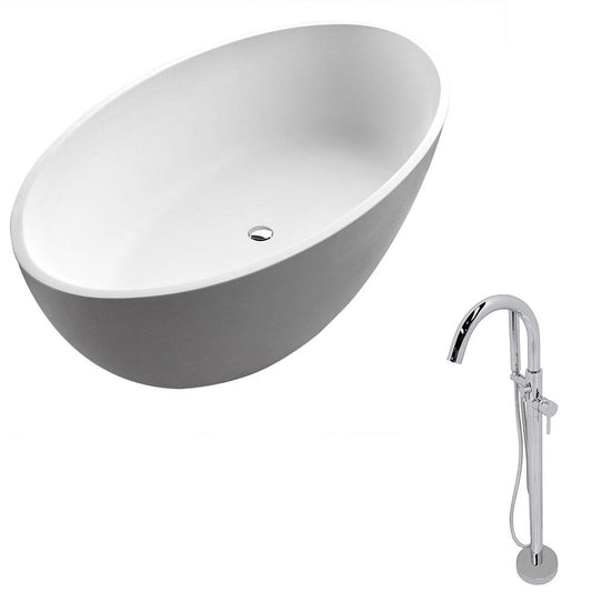 Cestino 5.5 ft. Man-Made Stone Classic Soaking Bathtub in Matte White and Kros Faucet in Chrome - Luxe Bathroom Vanities Luxury Bathroom Fixtures Bathroom Furniture
