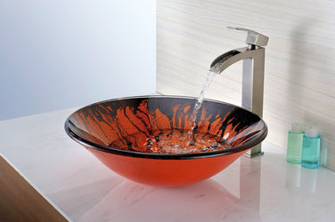 Forte Series Deco-Glass Vessel Sink in Lustrous Red and Black - Luxe Bathroom Vanities