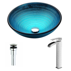 Enti Series Deco-Glass Vessel Sink in Lustrous Blue with Key Faucet - Luxe Bathroom Vanities