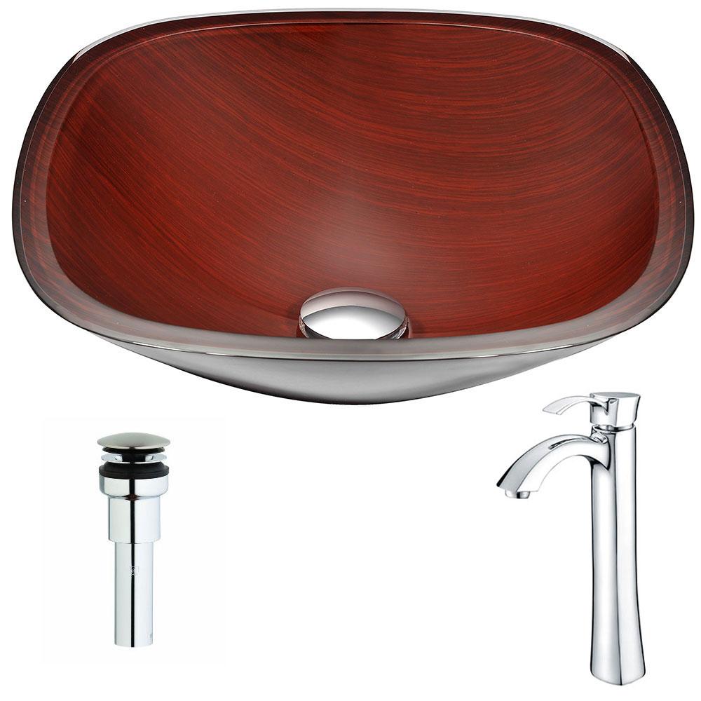 Cansa Series Deco-Glass Vessel Sink in Rich Timber with Harmony Faucet - Luxe Bathroom Vanities