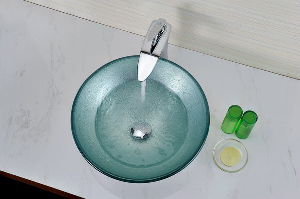 Spirito Series Deco-Glass Vessel Sink in Churning Silver - Luxe Bathroom Vanities