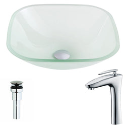 Vista Series Deco-Glass Vessel Sink in Lustrous Frosted with Crown Faucet in Polished Chrome - Luxe Bathroom Vanities