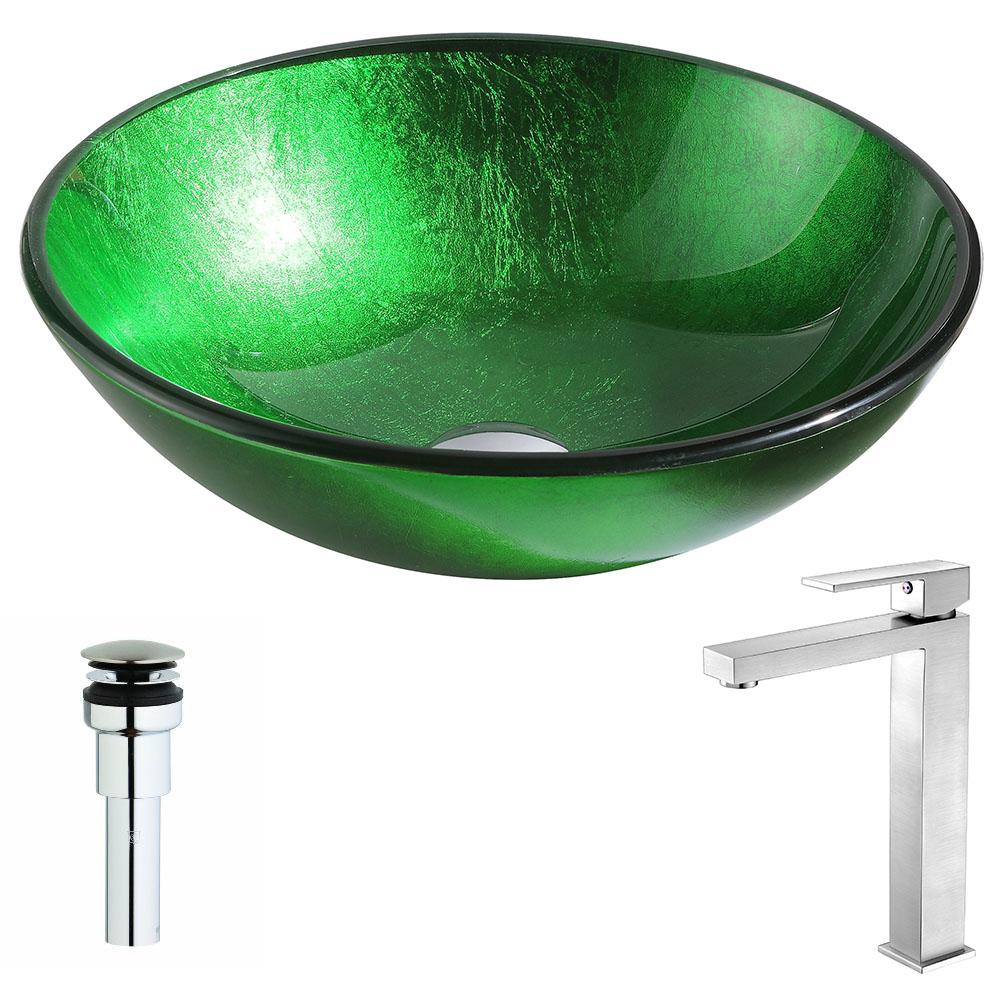 Melody Series Deco-Glass Vessel Sink in Lustrous Green with Enti Faucet - Luxe Bathroom Vanities