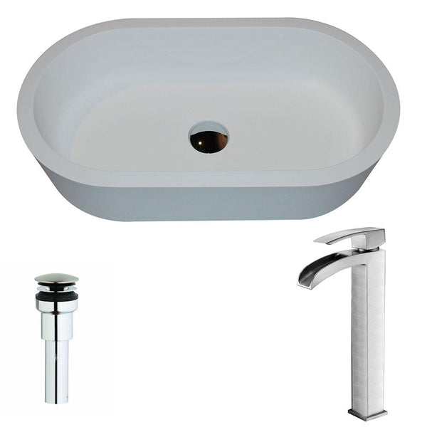 Vaine Series 1-Piece Man Made Stone Vessel Sink in Matte White with Key Faucet - Luxe Bathroom Vanities